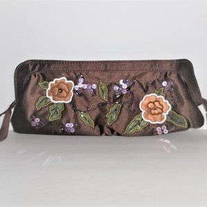 Vintage Avon Clutch Purse Brown Purple Green Flower Cottagecore Style Bag B14